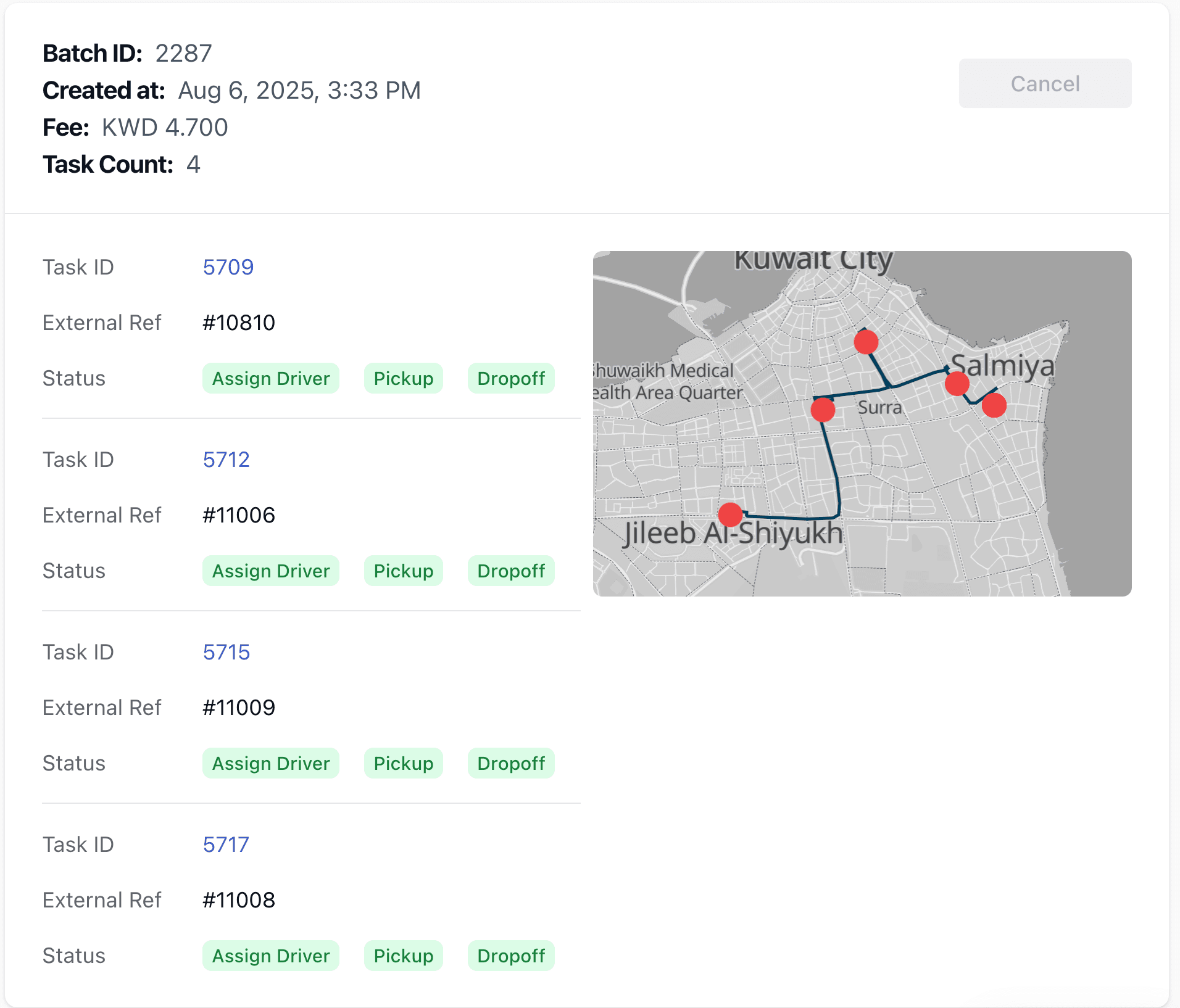 Delivery status is shown on the Jaak dashboard.